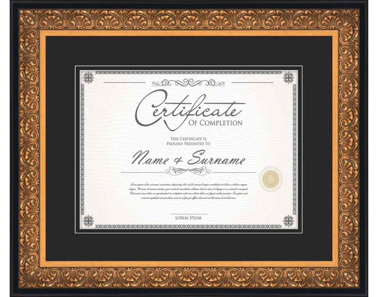 Gold Diploma Frame for Certificate, Acid-Free Black Mat, UV Acrylic, Backing, and Hanging Hardware, 8 Sizes Available